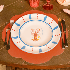 JOGO AMERICANO DUPLA FACE IMPERMEÁVEL REDONDO FLOR LARANJA E AZUL 42 CM