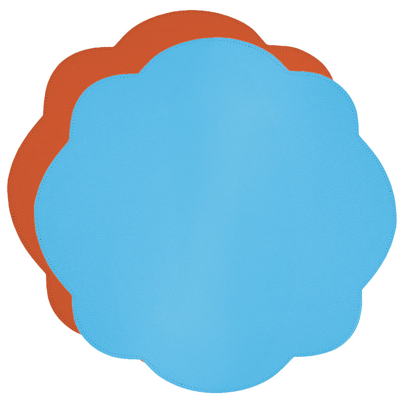 JOGO AMERICANO DUPLA FACE IMPERMEÁVEL REDONDO FLOR LARANJA E AZUL 42CM