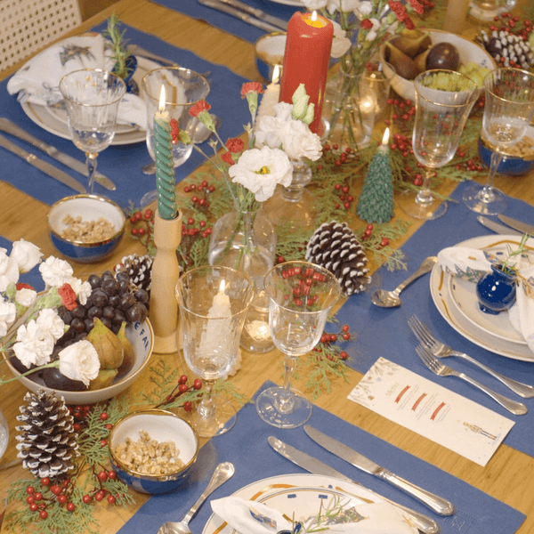 GUARDANAPO DE LINHO VISCO BARRA LARGA PREMIUM AZUL ÍNDIGO 55X55 CM