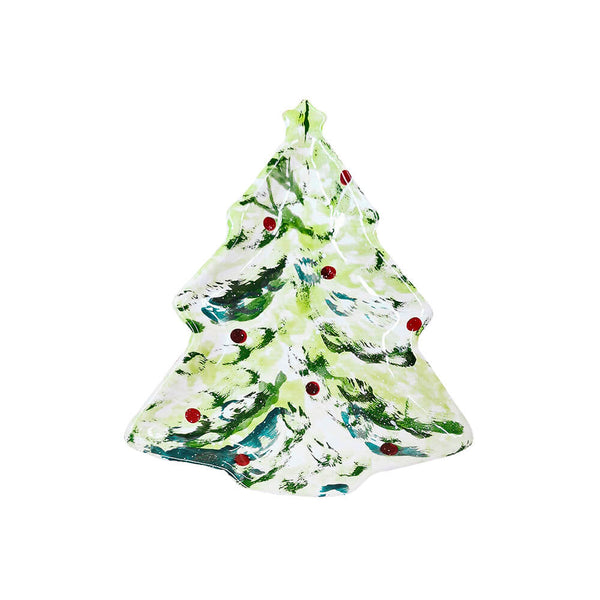 Prato de servir em formato de pinheiro de Natal, feito de cerâmica artesanal branca com pintura verde e delicados detalhes vermelhos. A peça possui tamanho de 15 x 23 cm, com design autoral Lolahome produzido no Brasil, apresentando as variações charmosas de uma peça feita à mão, ideal para uma mesa posta exclusiva e inspiradora.