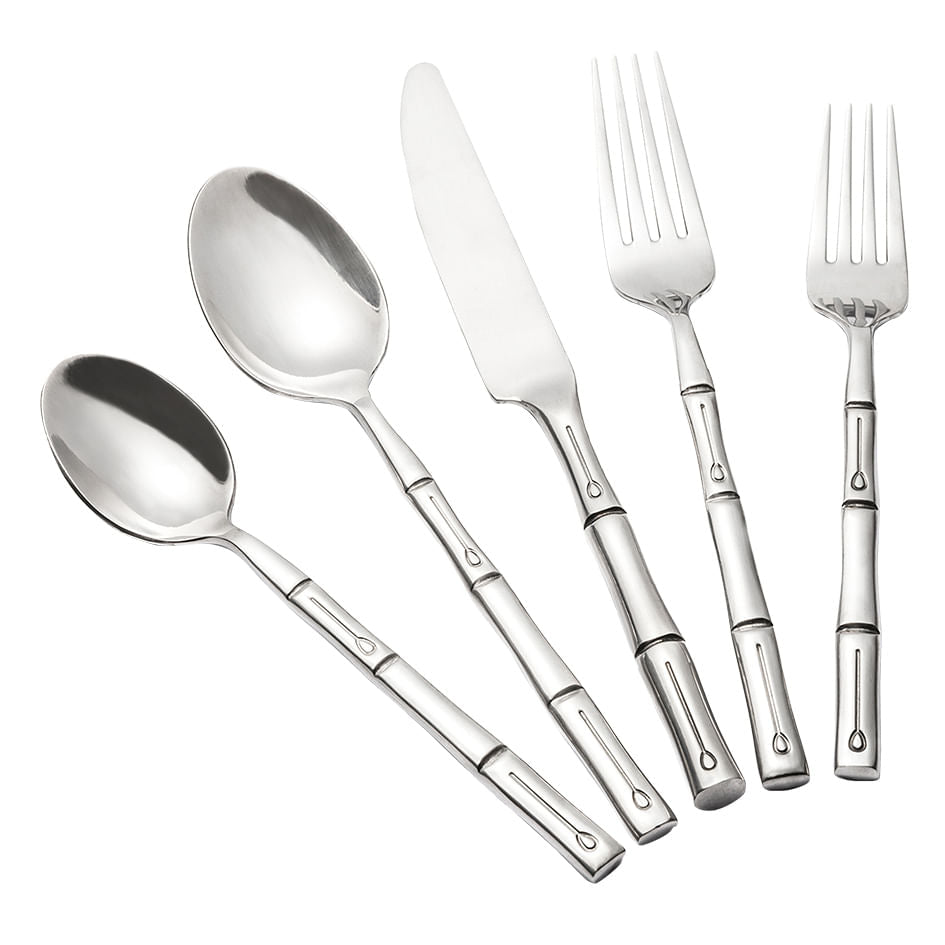 SET 5 TALHERES BAMBU PRATEADO