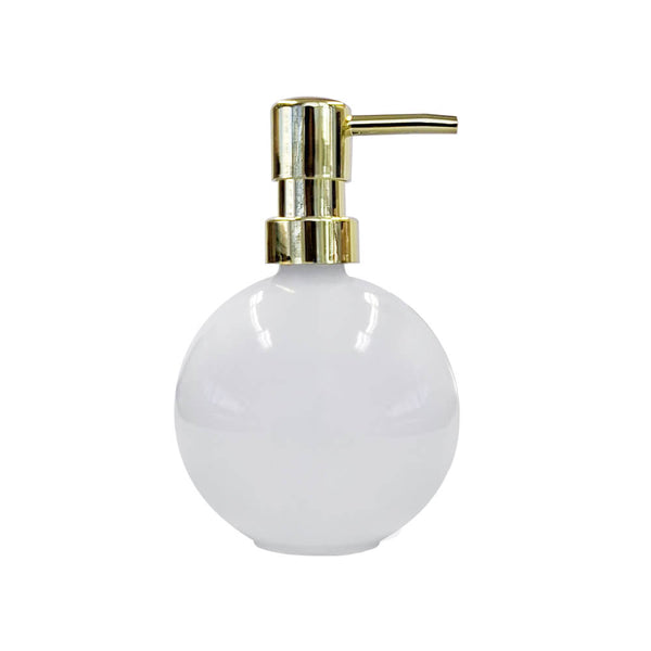 PORTA SABONETE LIQUIDO DE VIDRO BRANCO E DOURADO