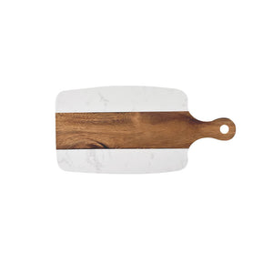 TÁBUA DE MADEIRA E MARMORE BRANCO COM ALÇA M  15 X 30CM