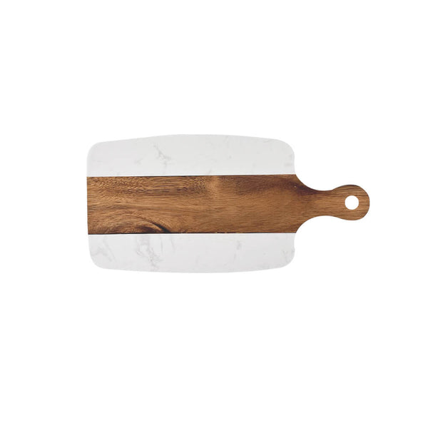TÁBUA DE MADEIRA E MARMORE BRANCO COM ALÇA M  15 X 30CM