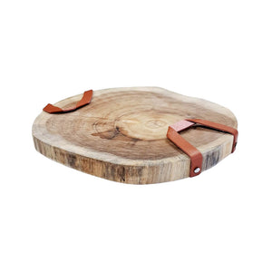 TÁBUA DE MADEIRA COM ALÇA EM COURO 30 X 27,5 X 2 CM