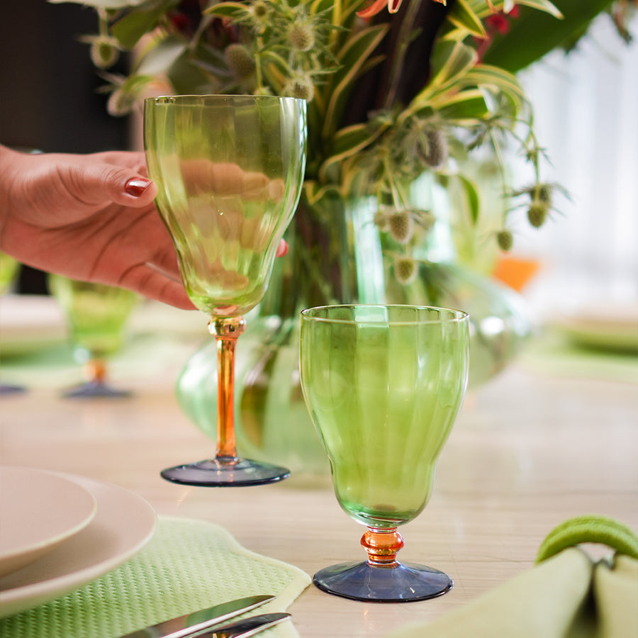 TAÇA DE VIDRO BAIXA SORRENTO VERDE/LARANJA/AZUL