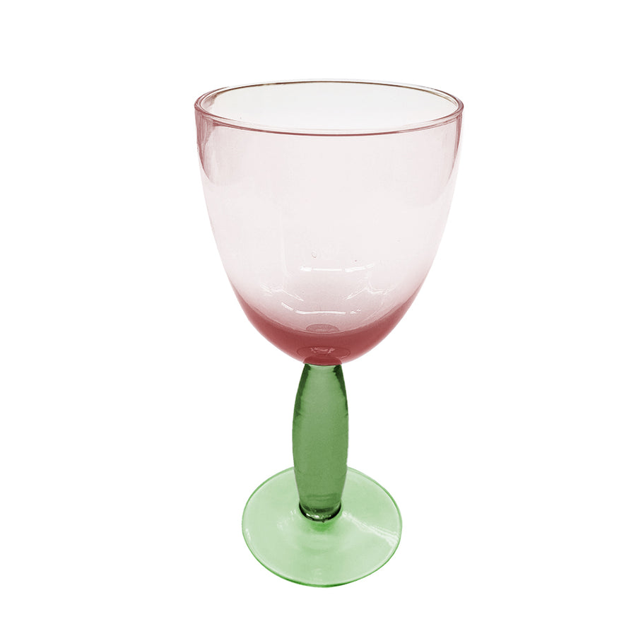 TAÇA EM VIDRO COLORE ROSA E VERDE