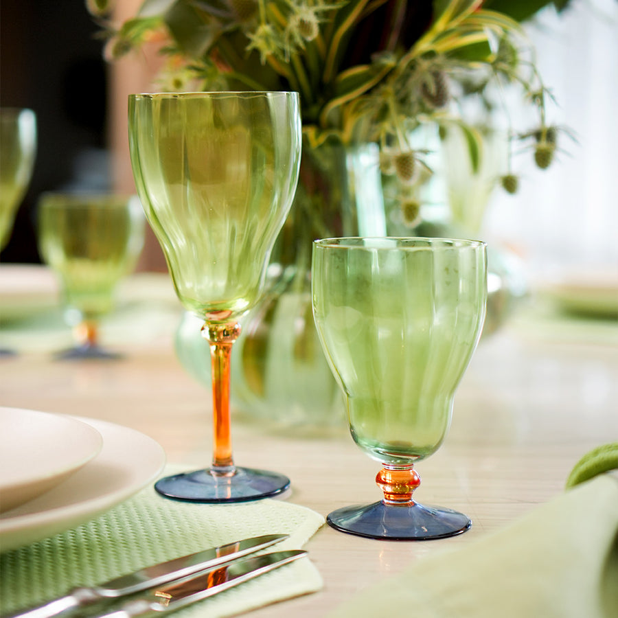 TAÇA DE VIDRO ALTA SORRENTO VERDE/LARANJA/AZUL