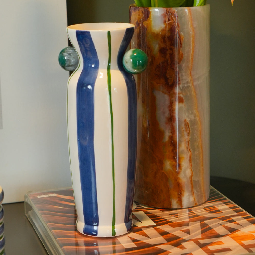 VASO CERÂMICA ARTESANAL AGATAS AZUL 24CM