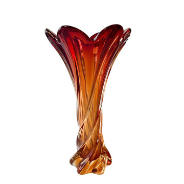 VASO DE MURANO VERMELHO E LARANJA ANOS 70 ORIGEM ITÁLIA