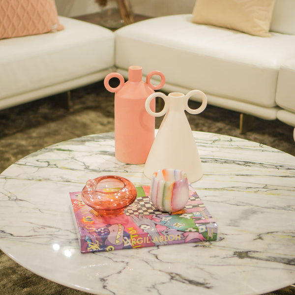 VASO DE CERÂMICA FEITO A MÃO LUSACA ROSA 31CM