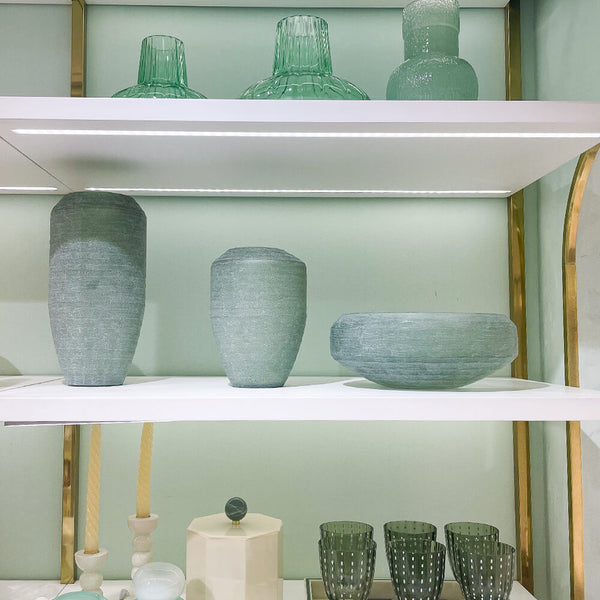 VASO EM VIDRO FOSCO CELADON G 32CM