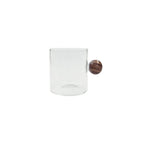 Xícara de vidro esfera com cabo de madeira 100ml transparente