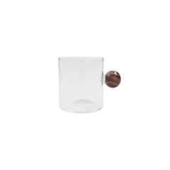 Xícara de vidro esfera com cabo de madeira 100ml transparente
