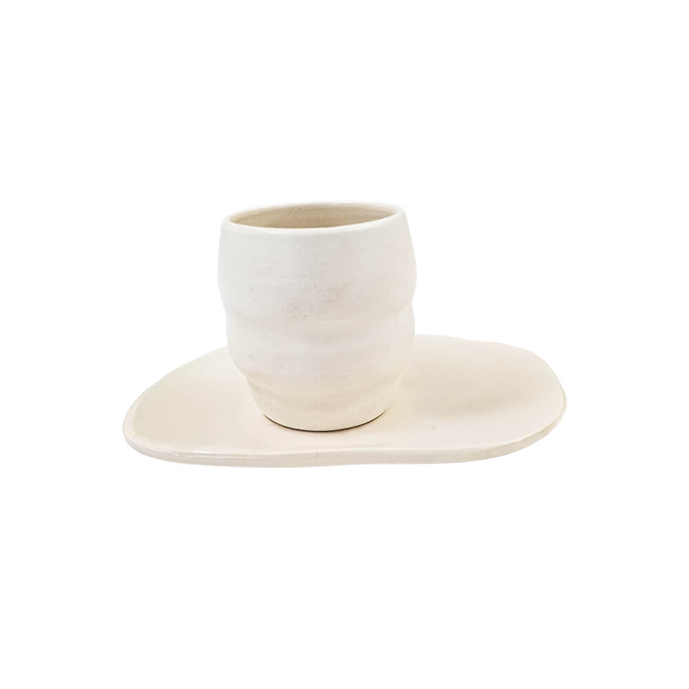 XÍCARA CERÂMICA ARTESANAL MINIMAL COM PIRES 180ML