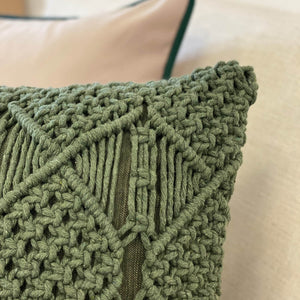 Capa de almofada macramê verde Lolahome 50x50cm, artesanato brasileiro em barbante de algodão