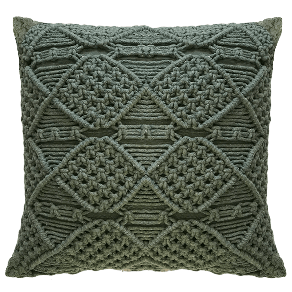 Capa de almofada de macramê verde 50x50cm, design autoral Lolahome, barbante 100% algodão