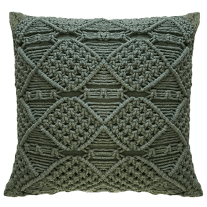 Capa de almofada de macramê verde 50x50cm, design autoral Lolahome, barbante 100% algodão