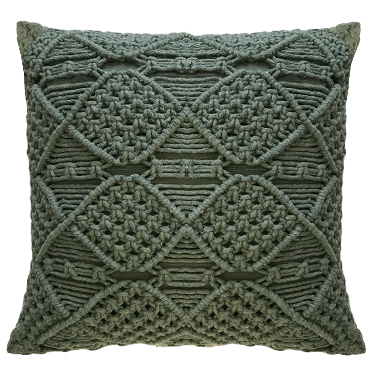 Capa de almofada de macramê verde 50x50cm, design autoral Lolahome, barbante 100% algodão