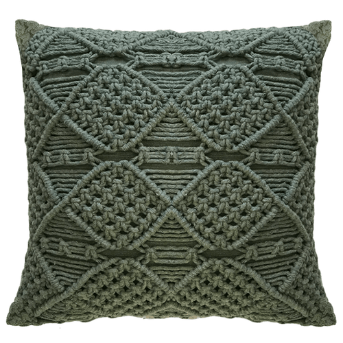 Capa de almofada de macramê verde 50x50cm, design autoral Lolahome, barbante 100% algodão