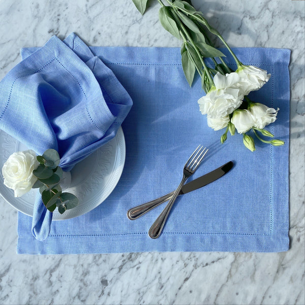 GUARDANAPO DE LINHO VISCO NATURALE AJOUR AZUL 50X50 CM