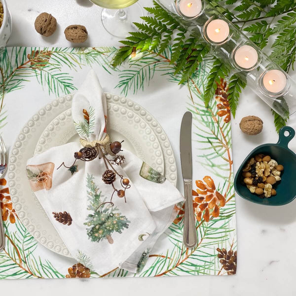 Jogo americano Pinha Lolahome 48x41cm branco com detalhes marrom e verde