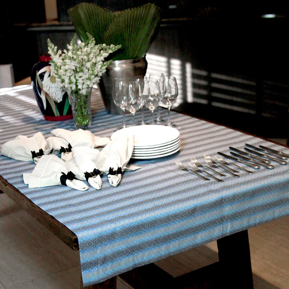 SUPER CAMINHO DE MESA ALGODÃO ETNIA ZIGZAG AZUL