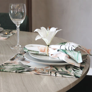 JOGO AMERICANO ESTAMPADO DE ALGODÃO TROPICAL VERDE E ROSA 46X37 CM