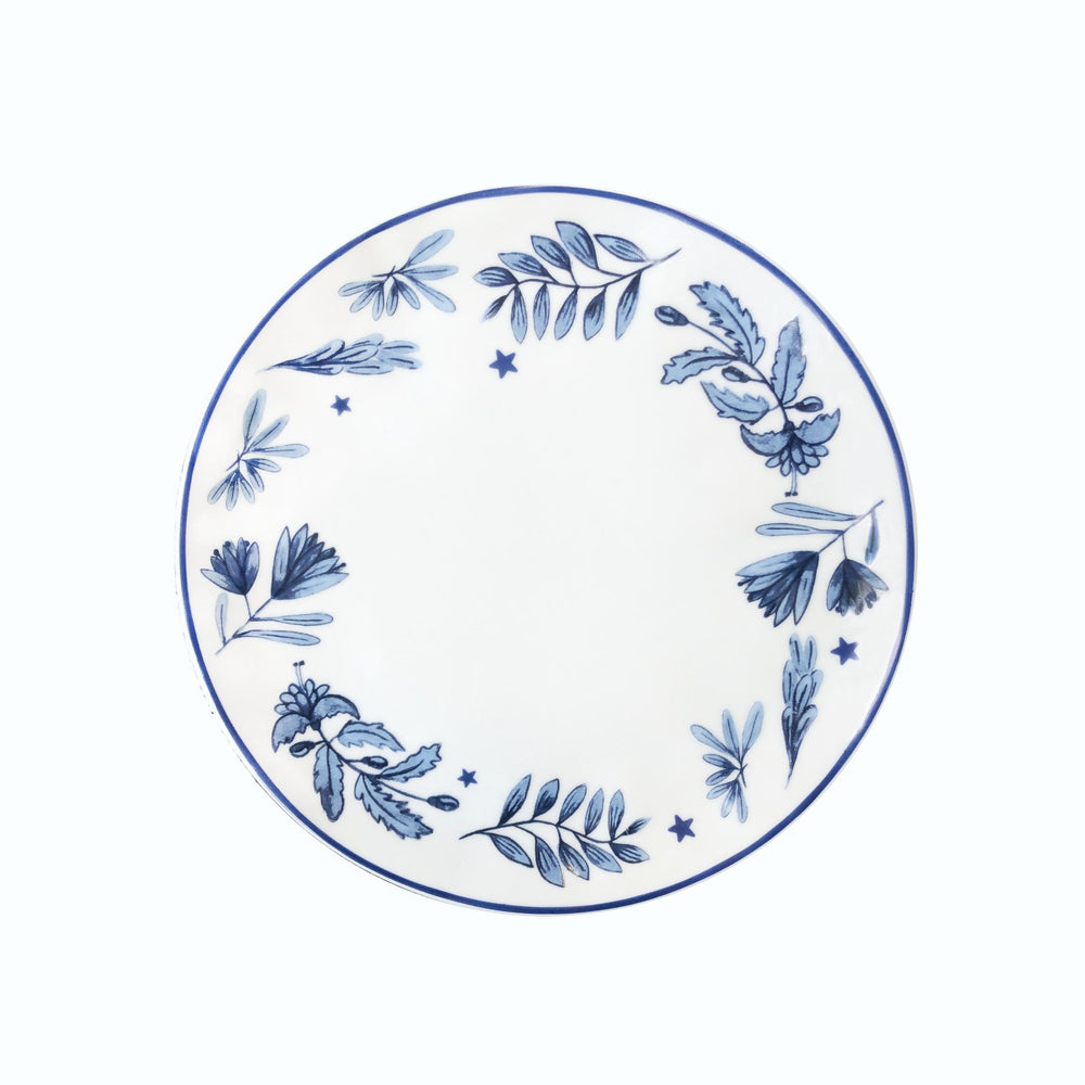 Prato de sobremesa em porcelana branca com detalhes azuis - Coleção Giardino 20 cm | Lolahome
