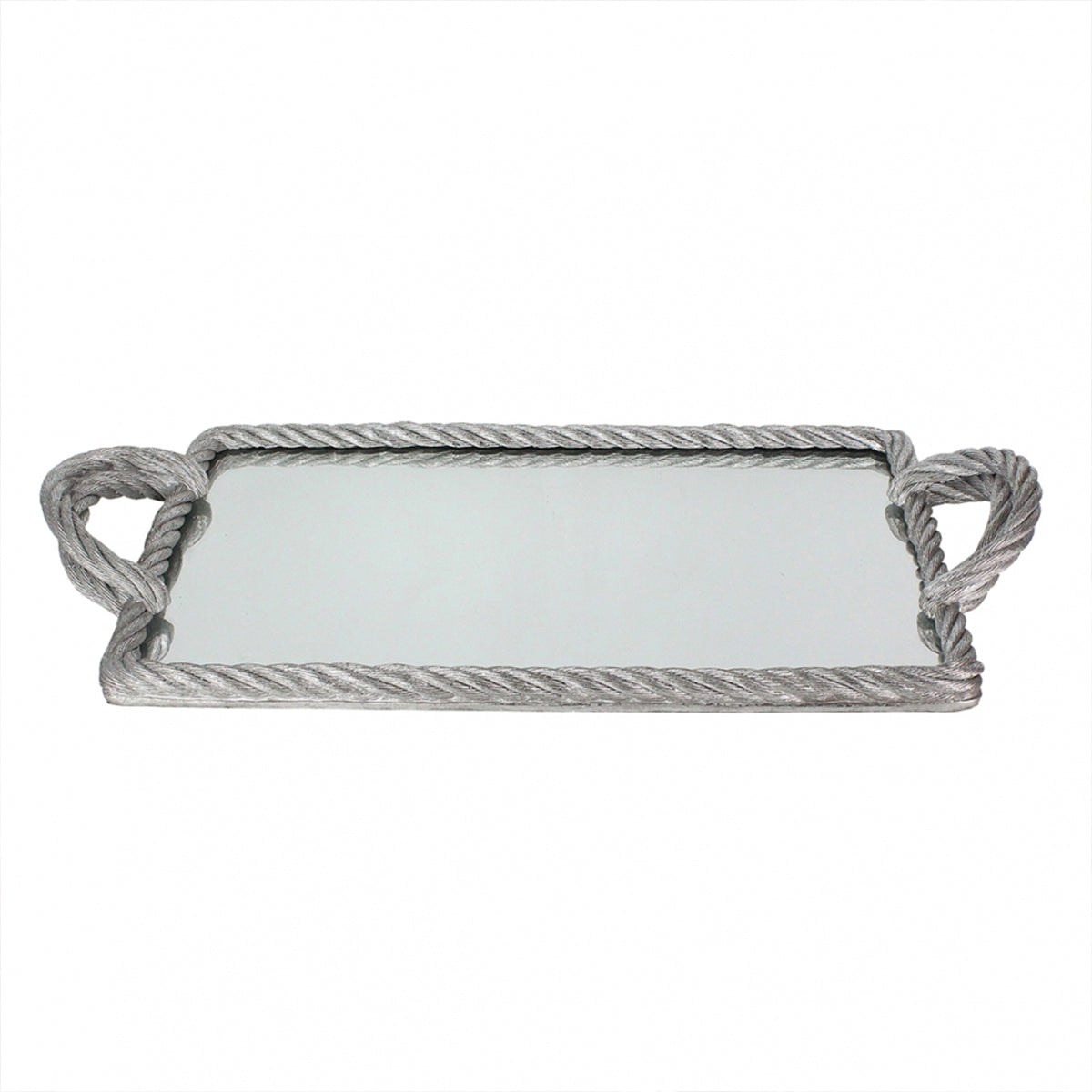 BANDEJA COM ESPELHO CORDA PRATA 52X26,5CM