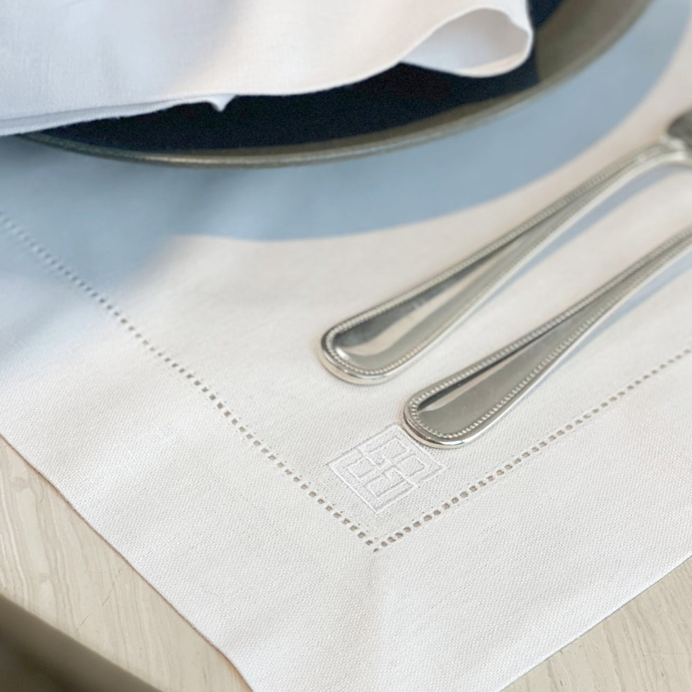 GUARDANAPO DE LINHO VISCO BARRA LARGA PREMIUM BRANCO 55X55CM