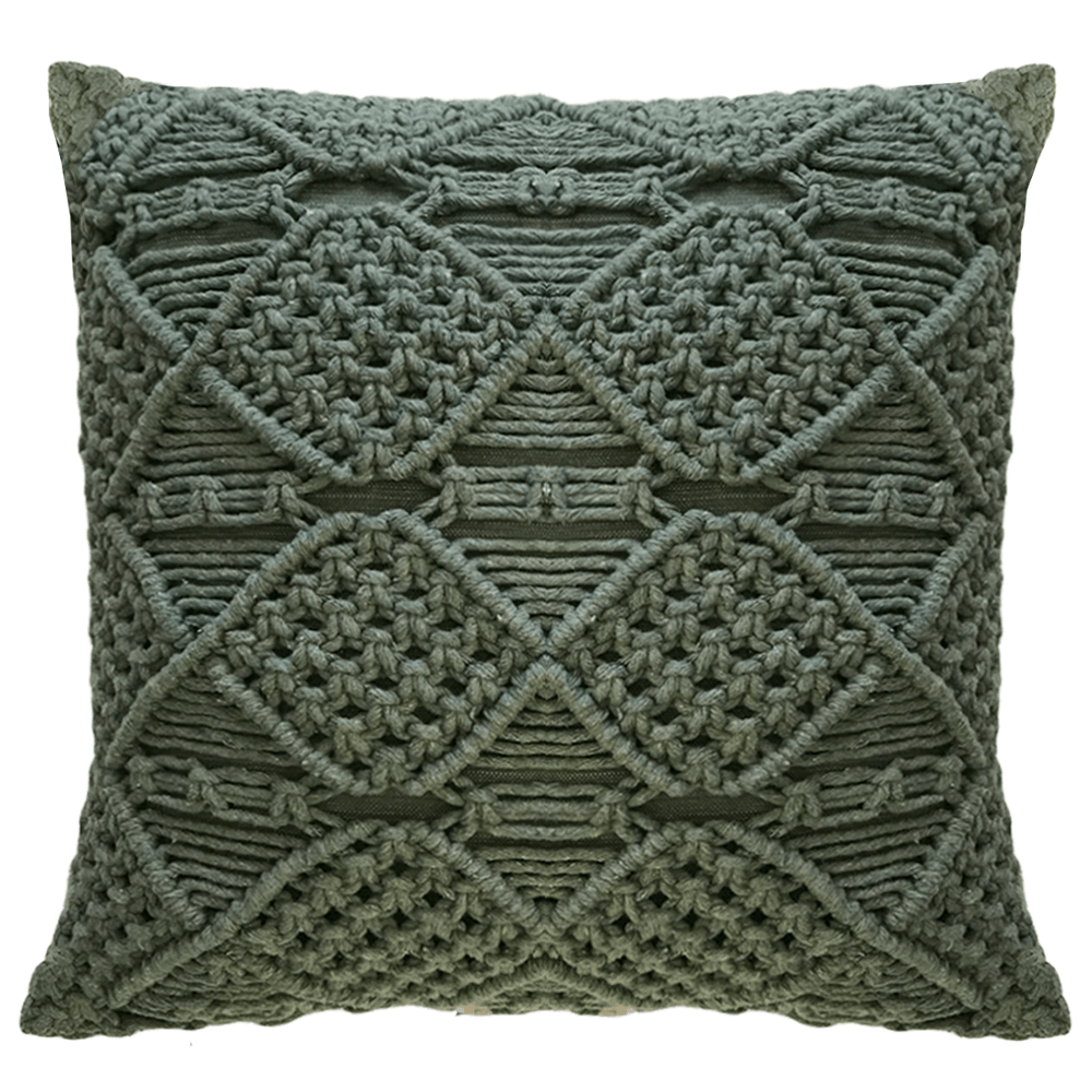 CAPA DE ALMOFADA DE MACRAMÊ VERDE 50X50CM