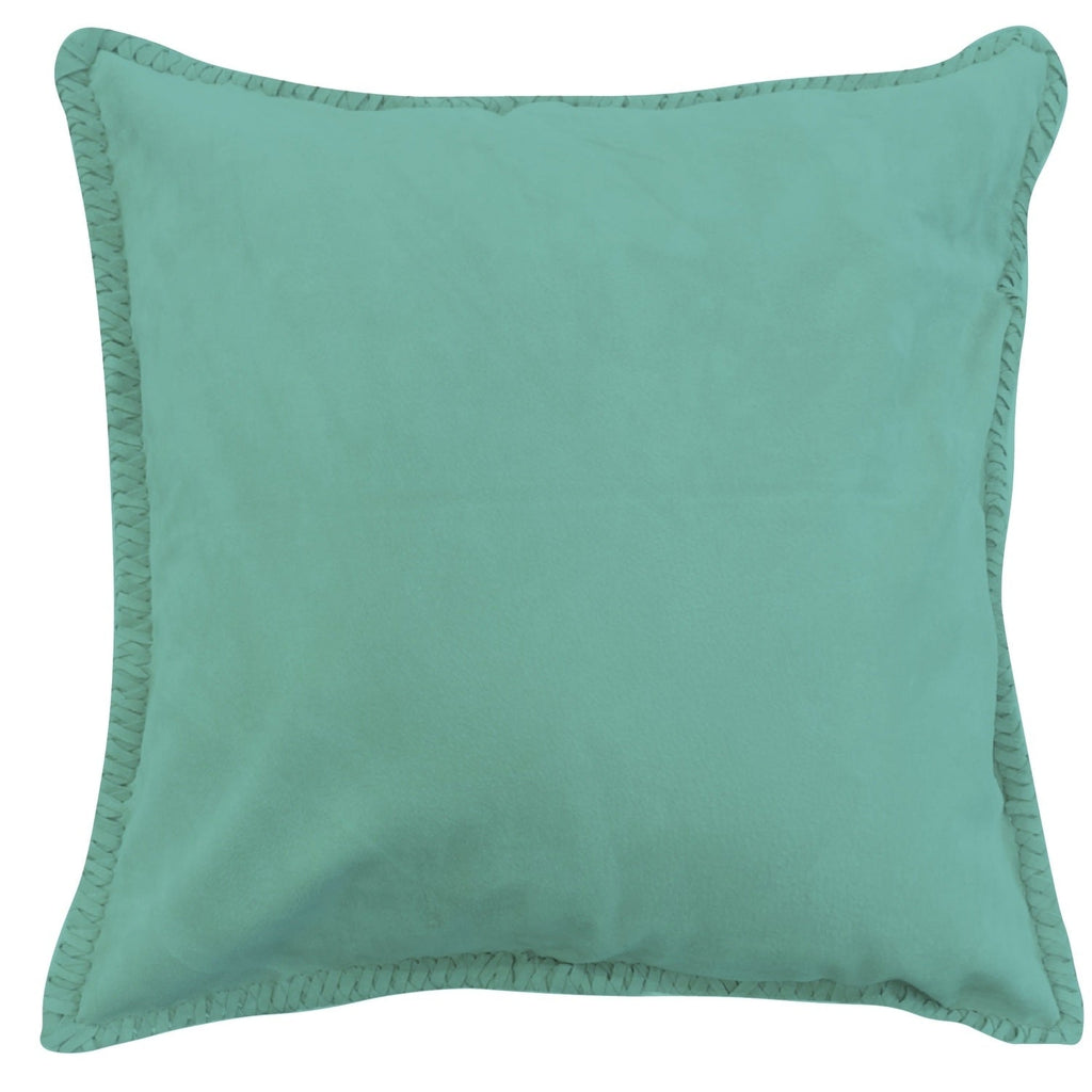 CAPA DE ALMOFADA CAMURÇA NATURAL TRANÇAS VERDE ÁGUA 50X50 CM