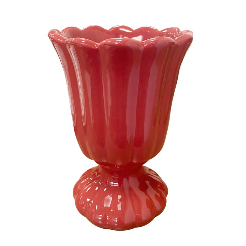 VASO DE CERÂMICA FEITO A MÃO TULIPA VERMELHO 19CM