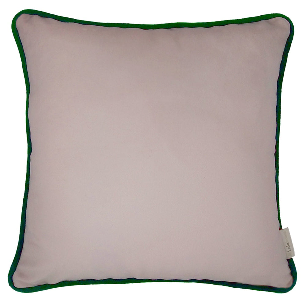 CAPA DE ALMOFADA VELUDO LINES COM VIVO ROSA E VERDE  50X50 CM