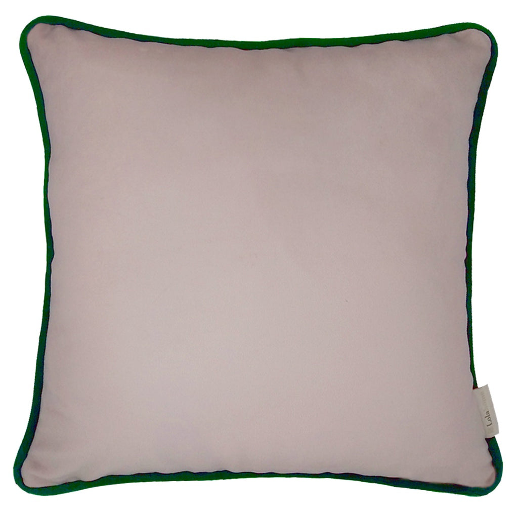 CAPA DE ALMOFADA VELUDO LINES COM VIVO ROSA E VERDE  50X50 CM