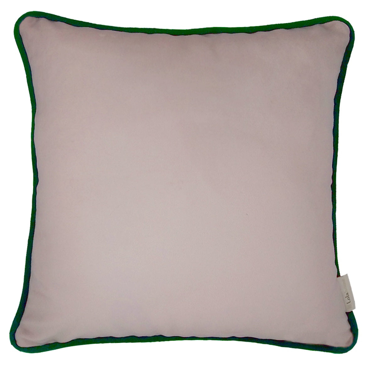 CAPA DE ALMOFADA VELUDO LINES COM VIVO ROSA E VERDE  50X50 CM