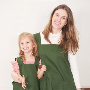 avental adulto verde mãe e filho