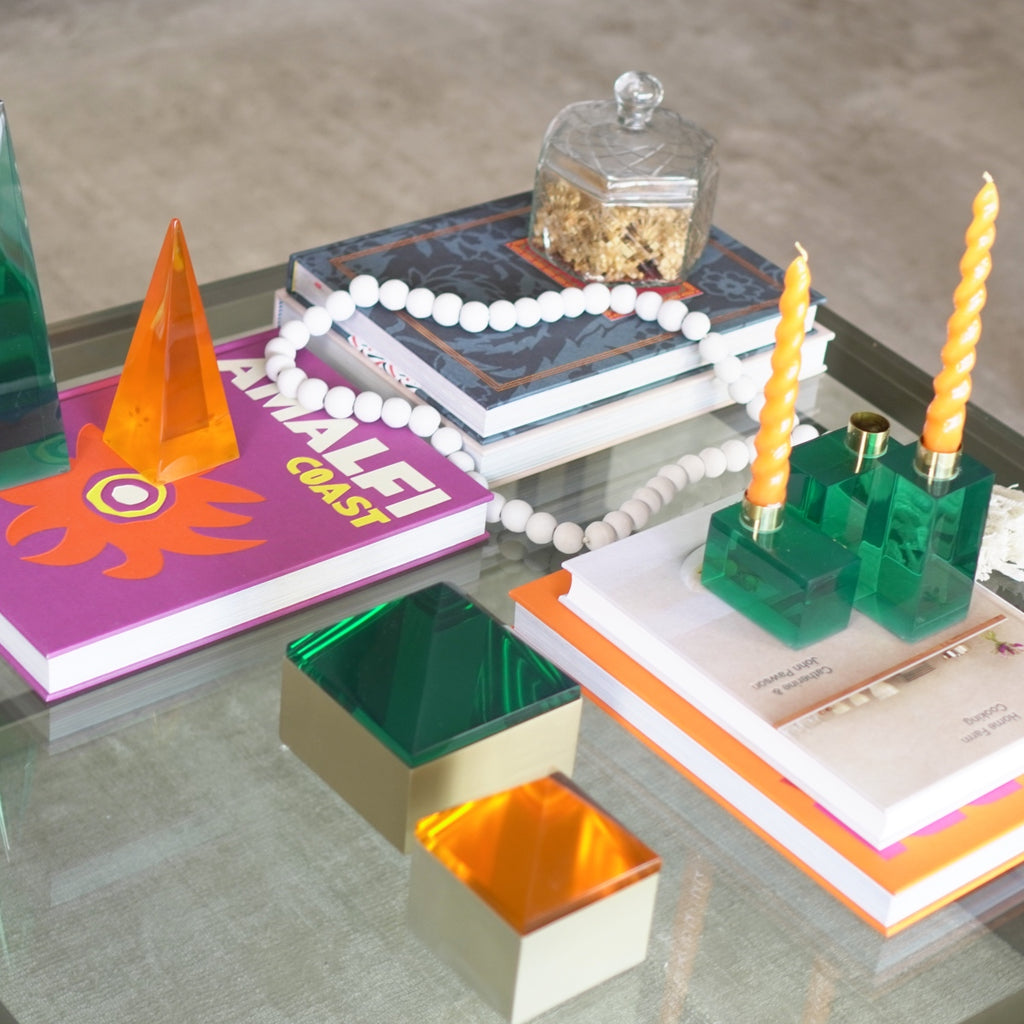 CASTIÇAL RETANGULAR RESINA VERDE 8 X 5 CM