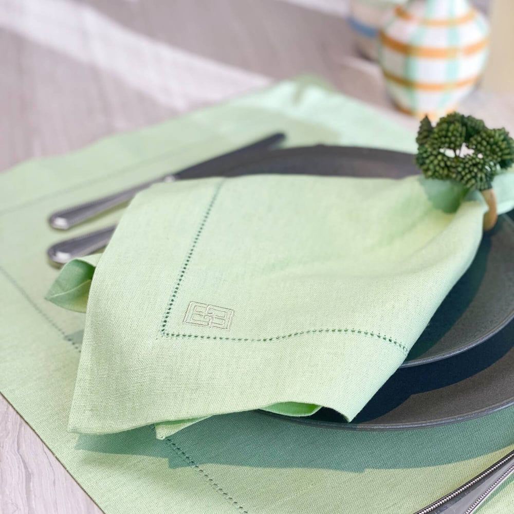 GUARDANAPO DE LINHO VISCO BARRA LARGA PREMIUM VERDE 55X55  CM