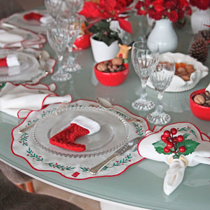 GUARDANAPO DE LINHO PURO NATAL AZEVINHO 50X50CM