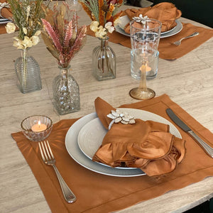 JOGO AMERICANO DE LINHO VISCO COM PONTO AJOUR CARAMELO 46X35 CM