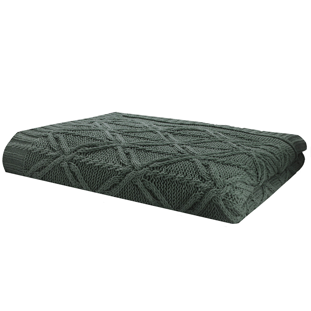 Manta tricot plus corrente na cor verde, 130x180cm, vista frontal — Lolahome