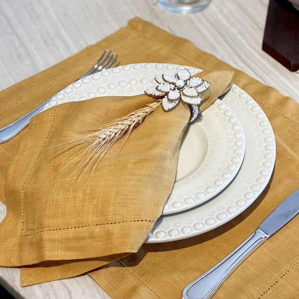 JOGO AMERICANO DE LINHO VISCO NATURALE PONTO AJOUR AMARELO 46X35CM