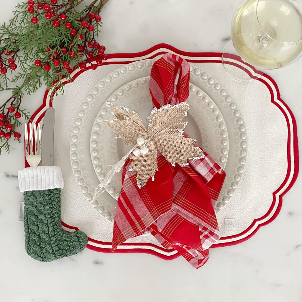 PORTA TALHERES DE NATAL BOTINHA TRICOT VERDE