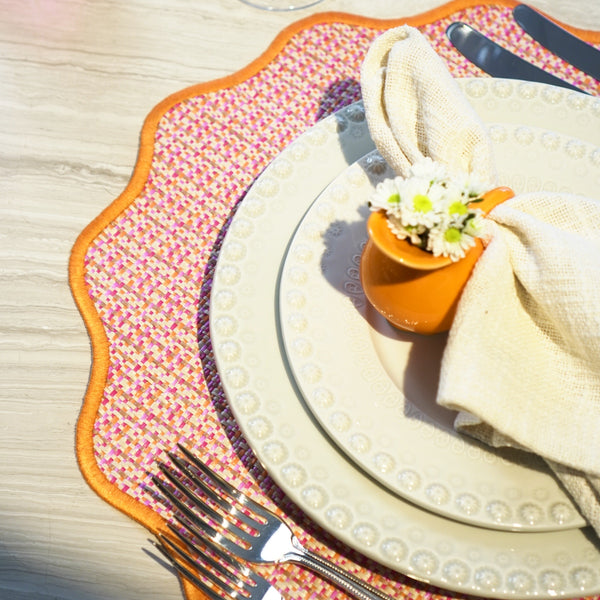 JOGO AMERICANO IMPERMEÁVEL RÁFIA REDONDO LARANJA 43 CM